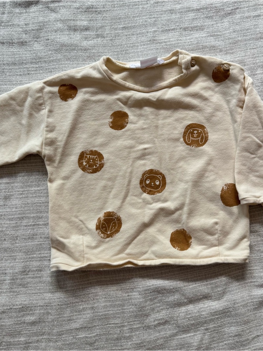 Zara Cream Long-Sleeve Top with Brown Animal Dot Prints